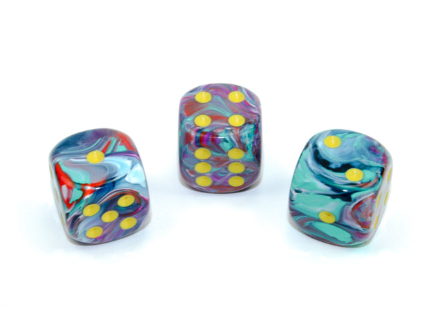 Festive® 16mm w/pips Mosaic/yellow d6 (sold per die)