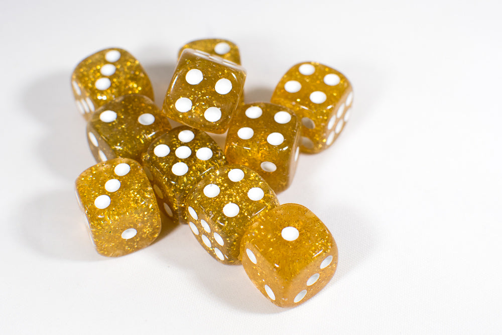 Gold with Glitter D6 16mm Pipped Dice (sold by the piece) D6 Dice