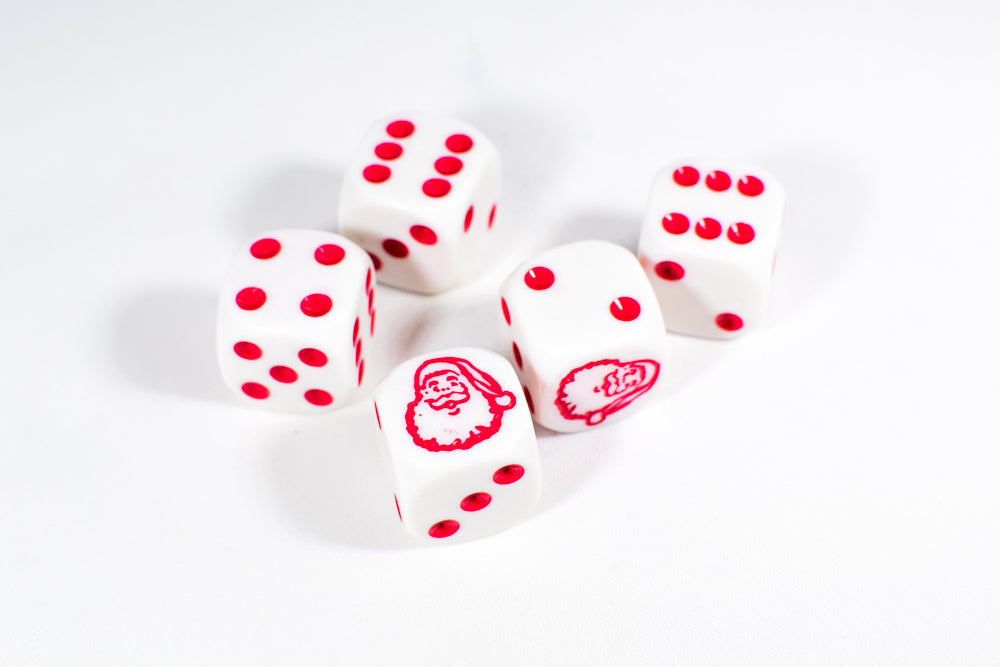 D6 16mm Santa dice Die White with Red Pips RPG Christmas (sold per piece)
