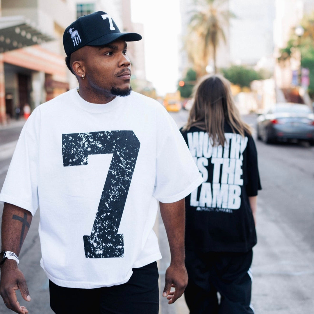 ‘7’ Premium Wool Blend Snapback - Black/White