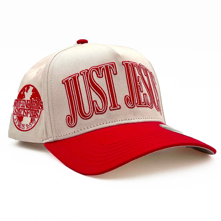 ‘JUST JESUS’ Premium Snapback - Cream/Red