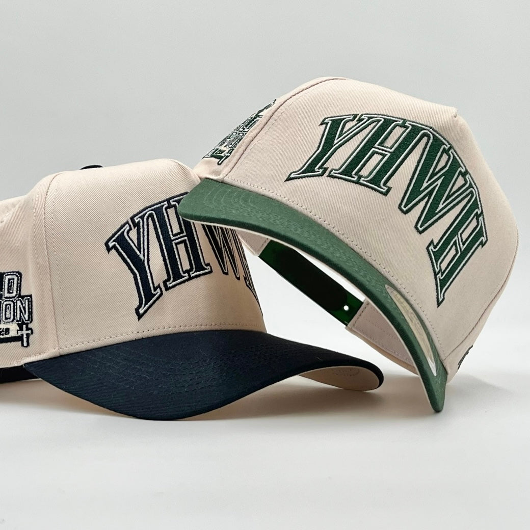 ‘YHWH’ Structured Snapback - Cream/Billiard Green