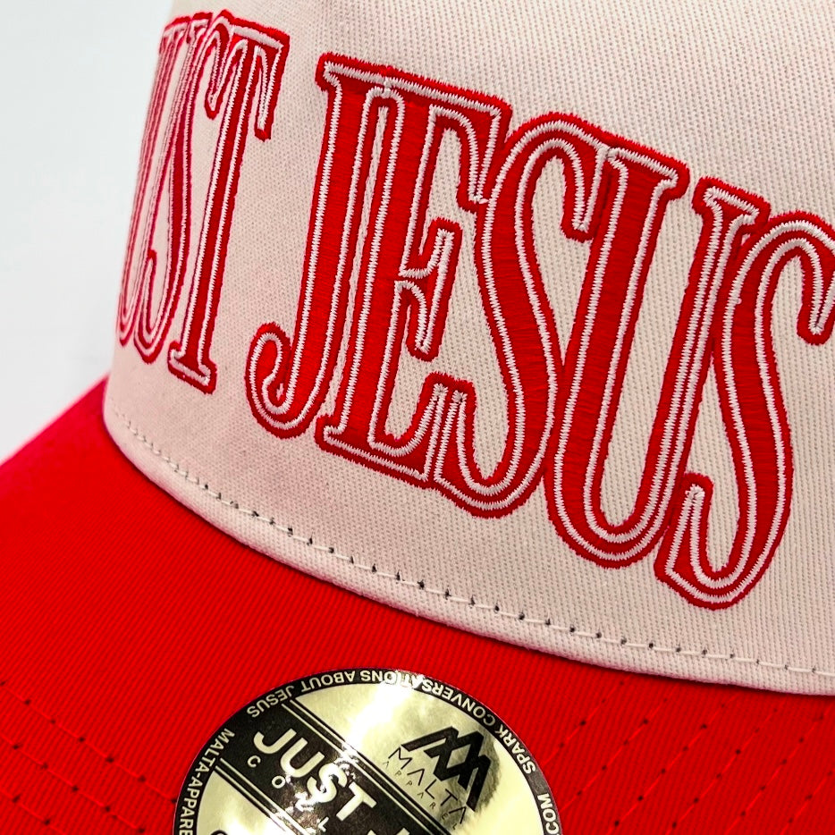 ‘JUST JESUS’ Premium Snapback - Cream/Red
