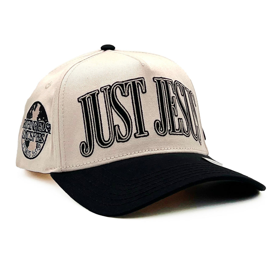 ‘JUST JESUS’ Premium Snapback Hat - Cream/Black