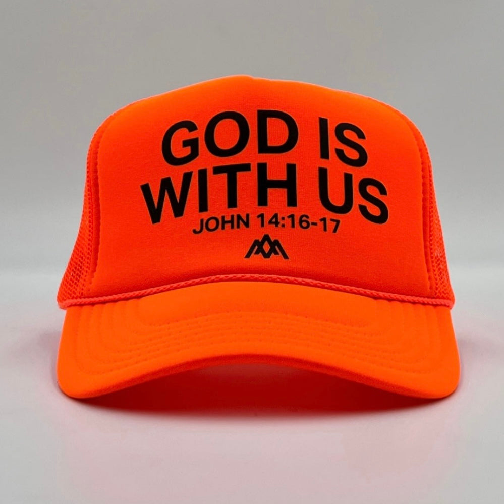 God is With Us Foam Trucker Hat - Neon Orange