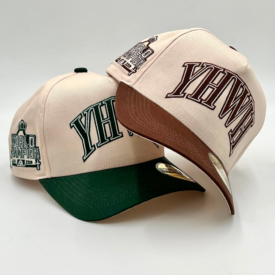 ‘YHWH’ Structured Snapback - Cream/Billiard Green