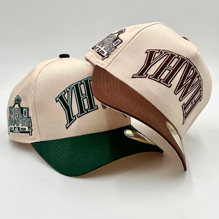 ‘YHWH’ Structured Snapback - Cream/Billiard Green