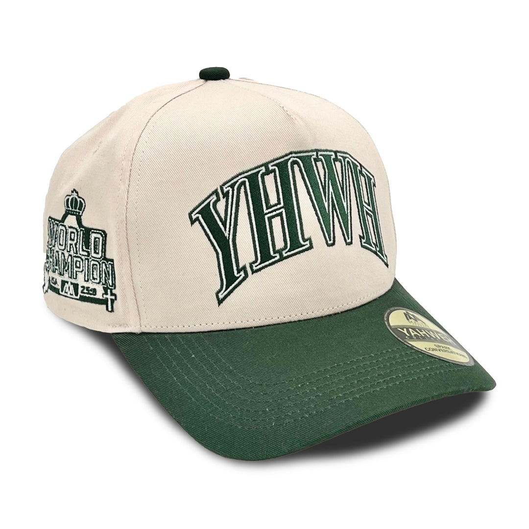‘YHWH’ Structured Snapback - Cream/Billiard Green