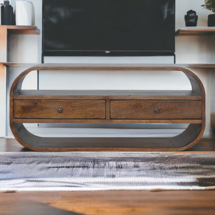 Chestnut Curved Edge Media Unit with 2 Drawers Photo 12