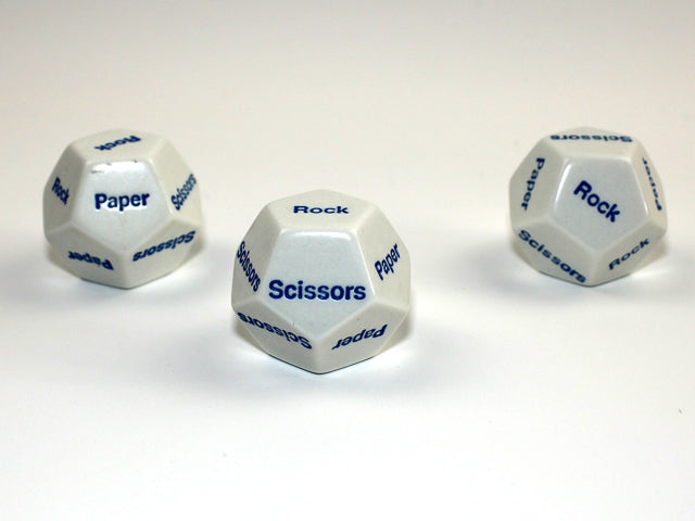28mm d12 Rock Paper Scissors White/blue (per die)