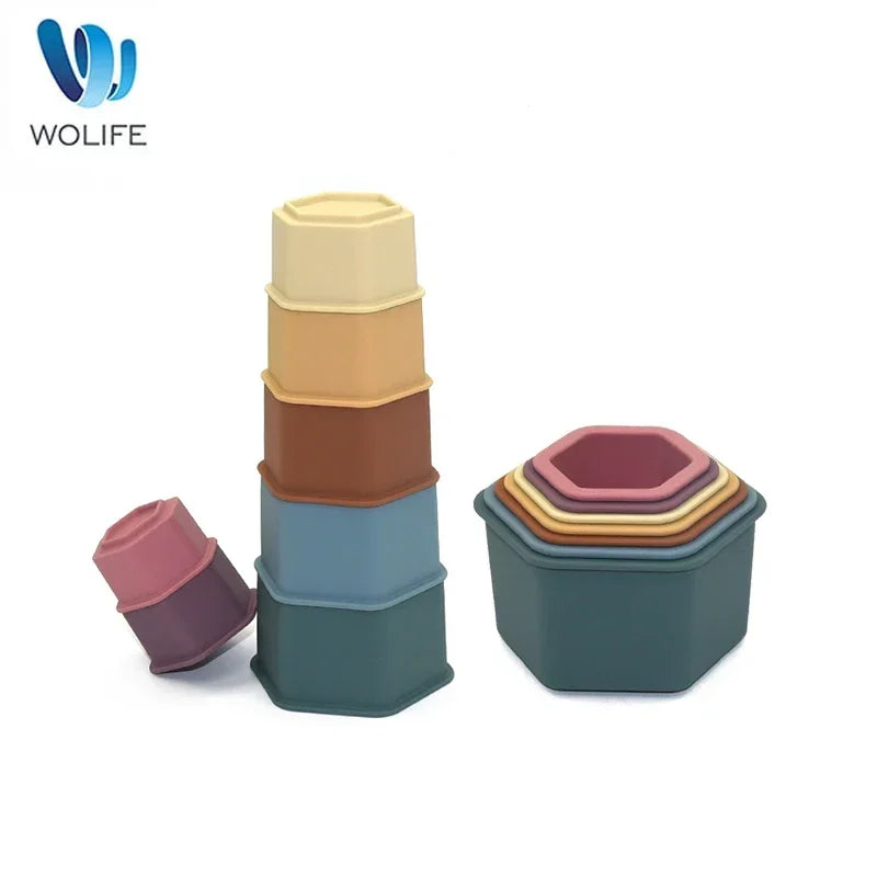 Silicone Stacking Cups, Colorful Montessori Educational Toys for Bath and Play