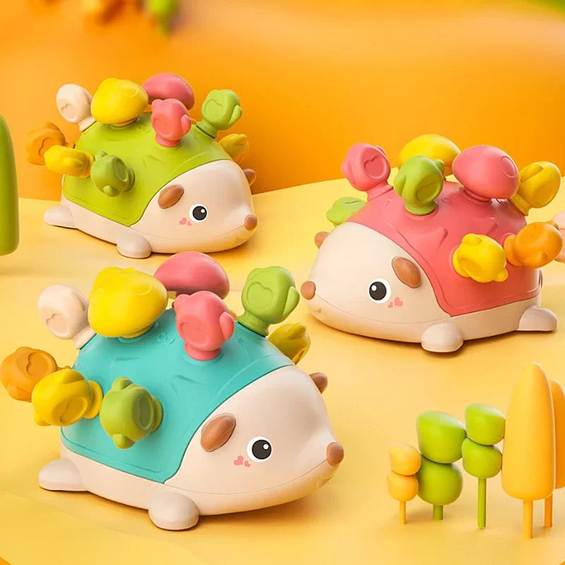 Colorful hedgehog toys with a soft focus background.