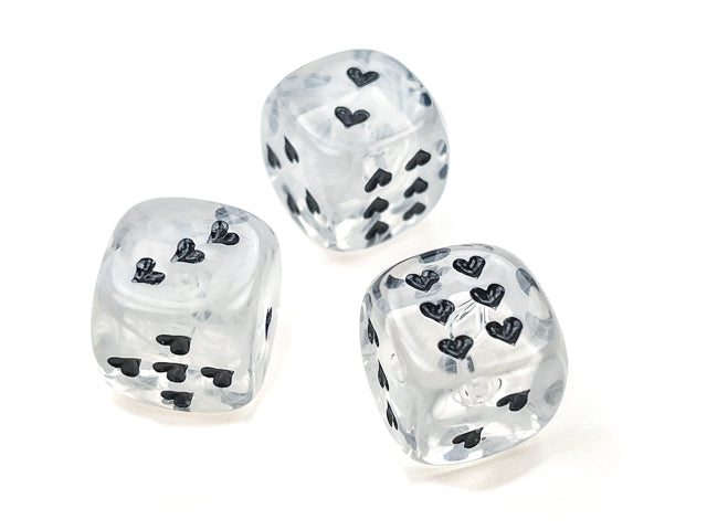 Heart 16mm Cirrus® w/pips White/black d6 | Heart Dice