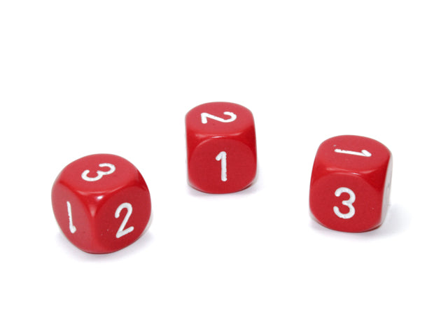 Opaque 16mm d3 (d6 w/ 1-2-3 twice) Red/white (SOLD PER PIECE)