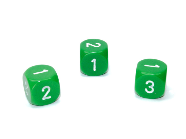 Opaque 16mm d3 (d6 w/ 1-2-3 twice) Green /white (SOLD PER PIECE)