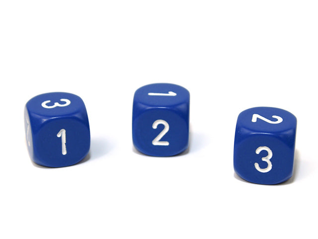 Opaque 16mm d3 (d6 w/ 1-2-3 twice) Blue/white (SOLD PER PIECE)