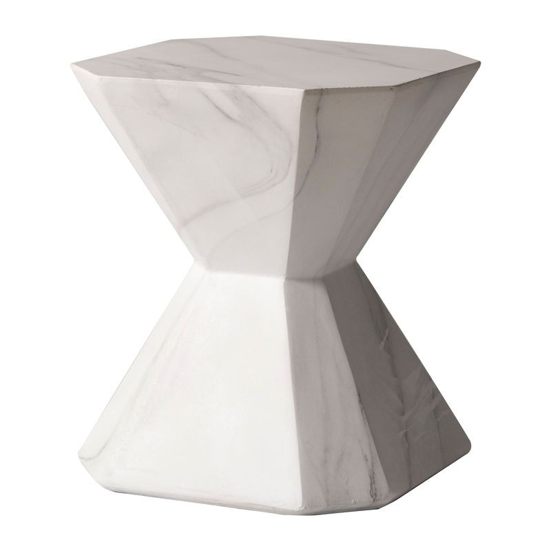 LeisureMod Azure Collection Fiberglass Outdoor Side Table in Marble White
