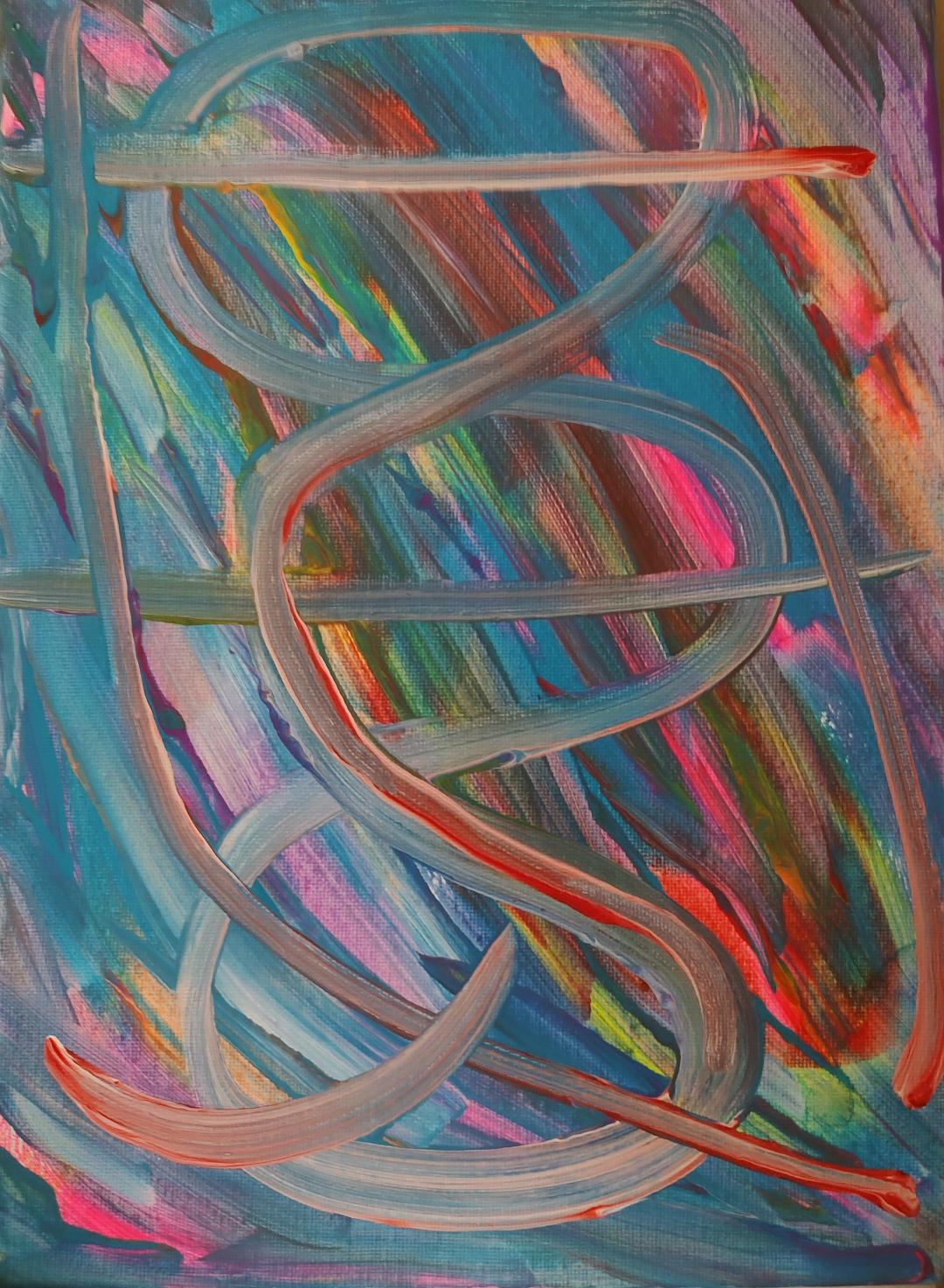 Paul Morabito "PO" Blue Infinity Lines Painting Front Photo