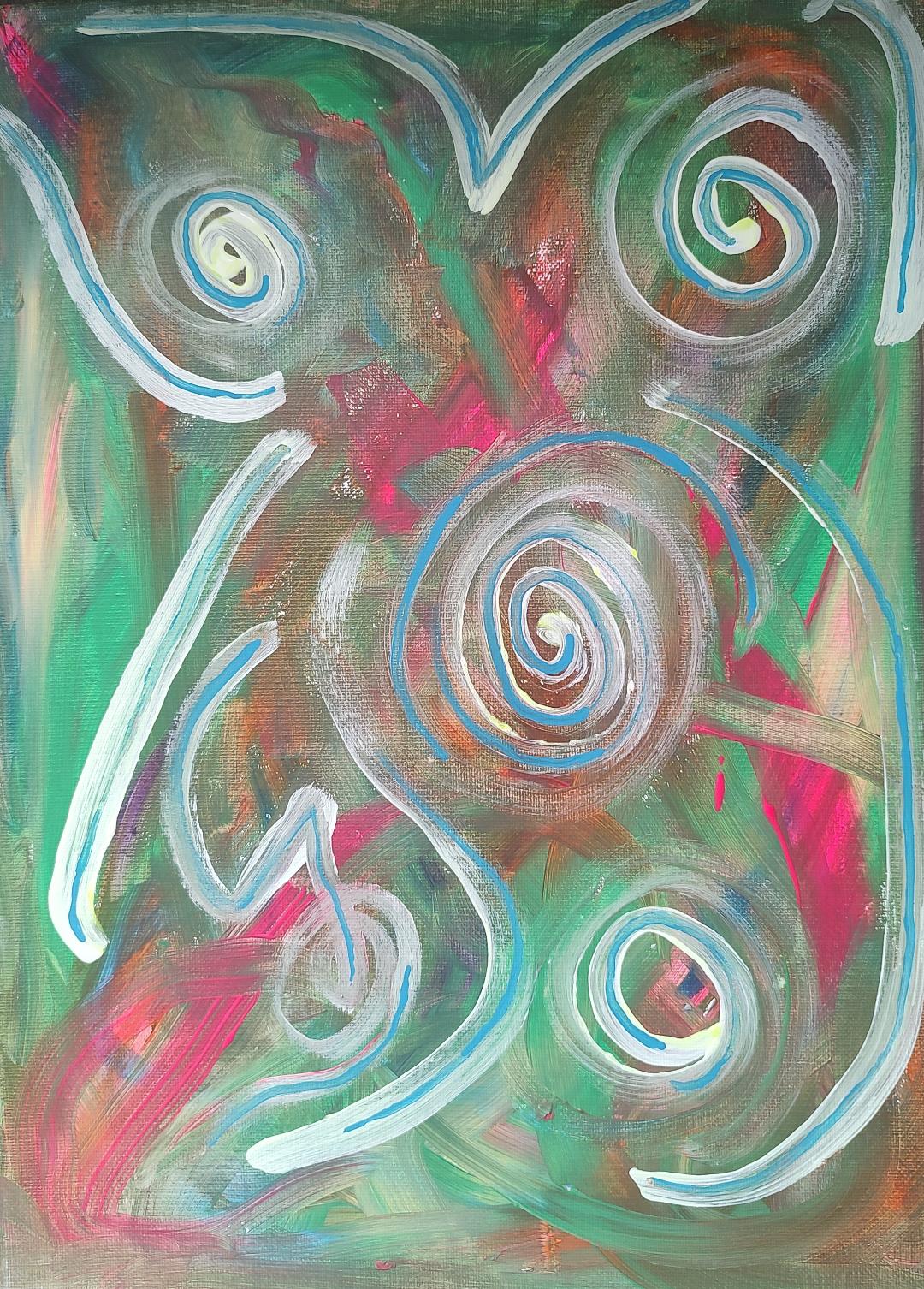 Paul Morabito "PO" Green Flower Burst Painting Front Photo