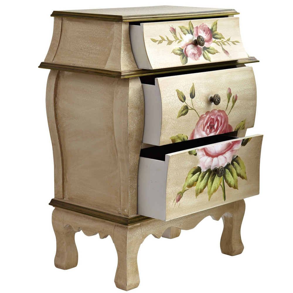 Antique Nightstand w/Floral Art Side View Open Drawers