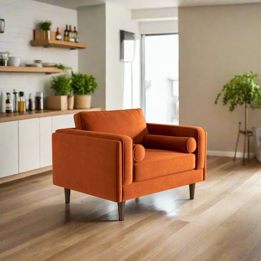 Amber Burnt Orange Velvet Lounge Chair Right Angle