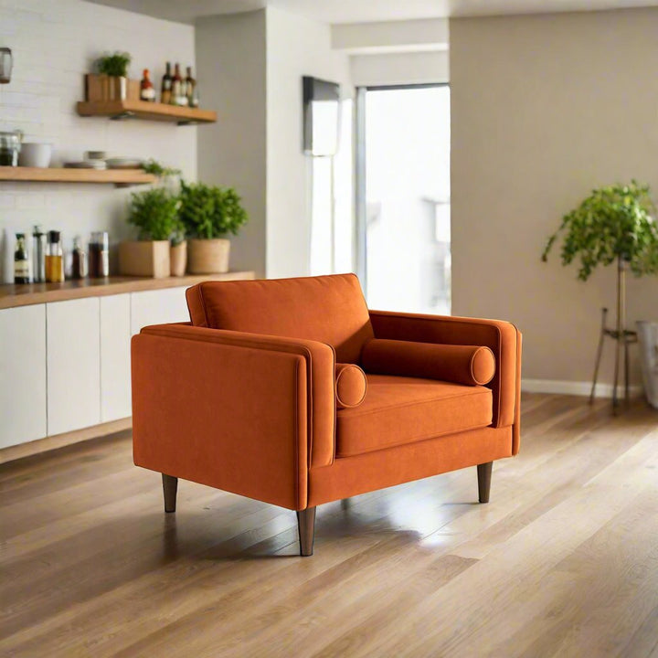 Amber Burnt Orange Velvet Lounge Chair Right Angle