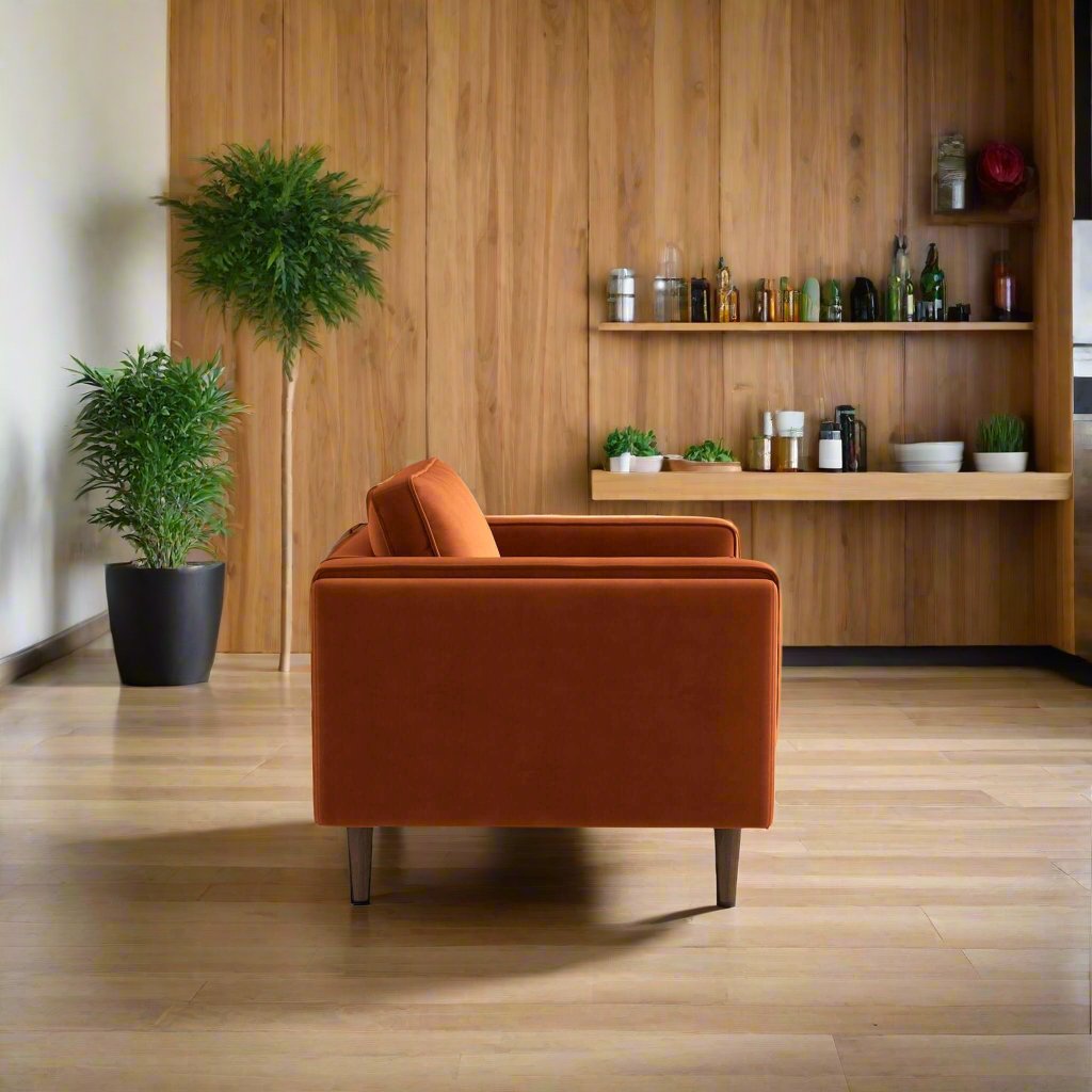 Amber Burnt Orange Velvet Lounge Chair Side View