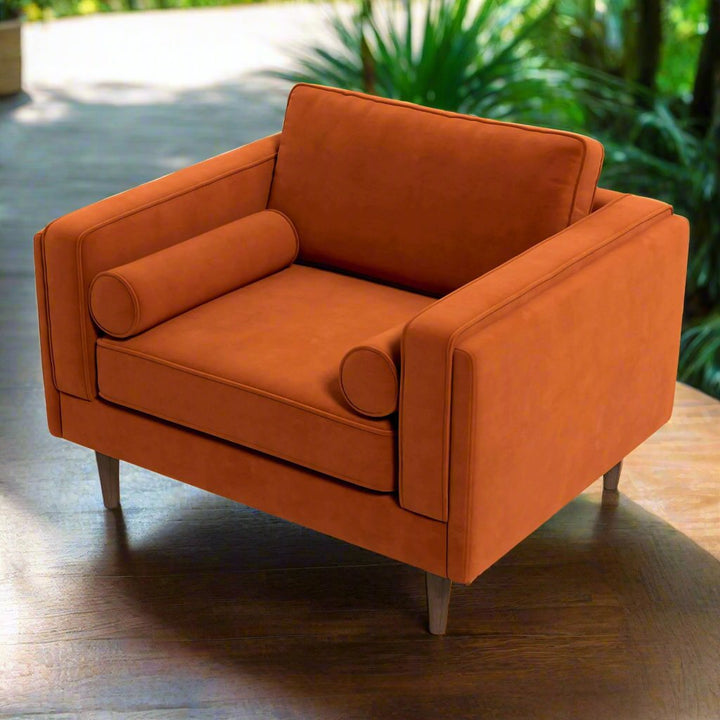 Amber Burnt Orange Velvet Lounge Chair Zoomed In