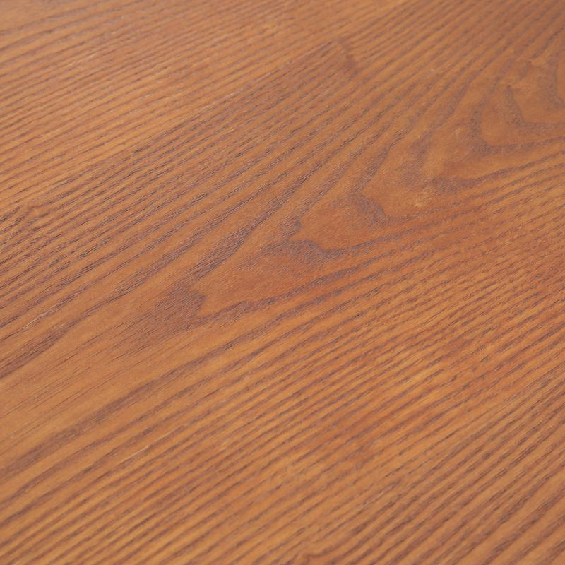 LeisureMod Tule 7-Piece Dining Set in Steel Frame with 6 Upholstered Seat Dining Chairs and 71" Oval Dining Table with MDF Tabletop Walnut/Beige Wood Material.