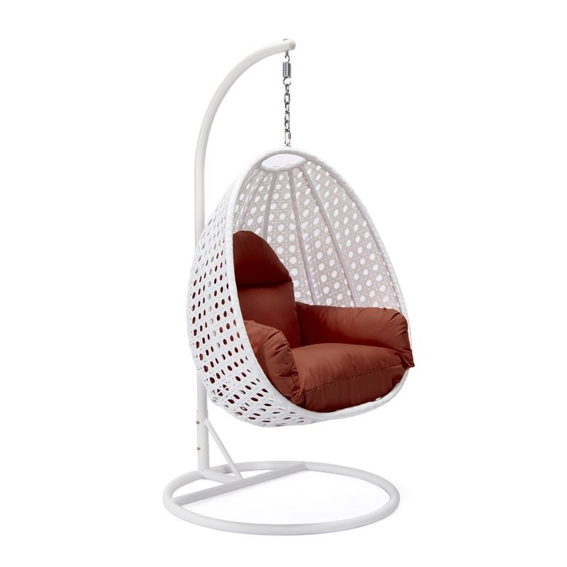 LeisureMod White Wicker Hanging Egg Swing Chair Cherry without Background.