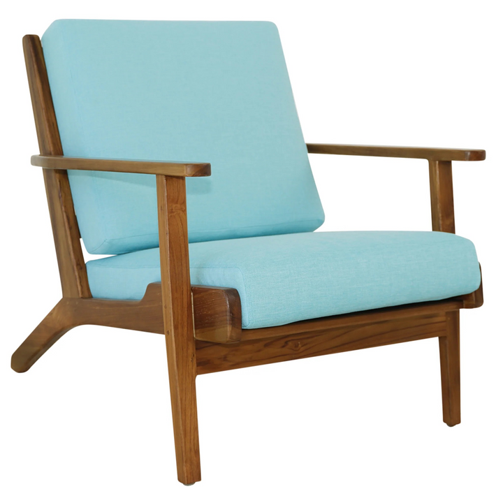 Connor Solid Wood Linen Lounge Chair Sky Blue