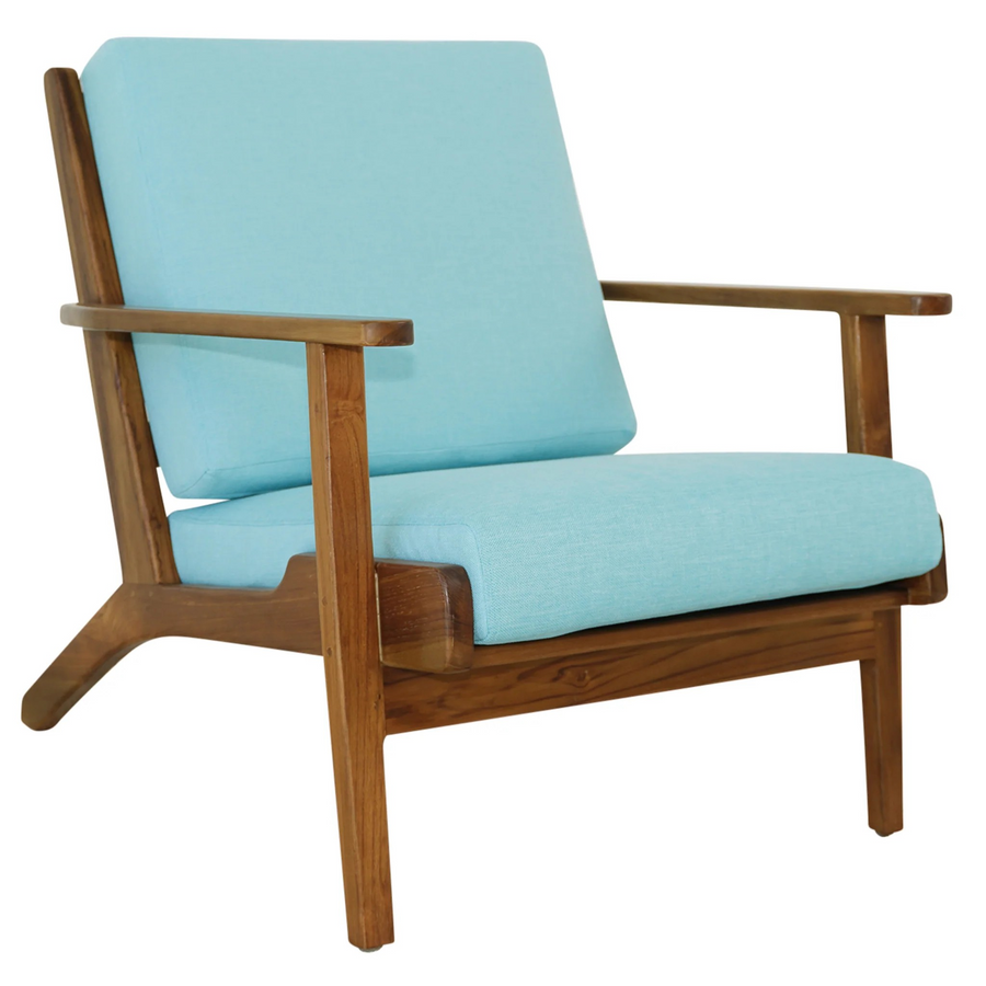 Connor Solid Wood Linen Lounge Chair Sky Blue