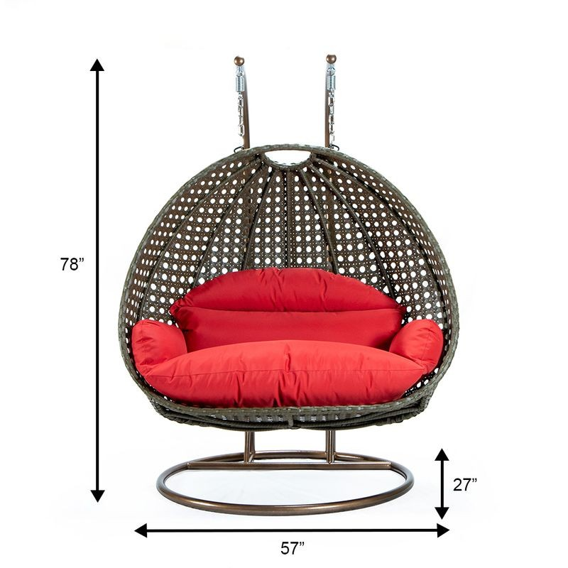 LeisureMod Beige Wicker Hanging 2 person Egg Swing Chair Red Dimensions.