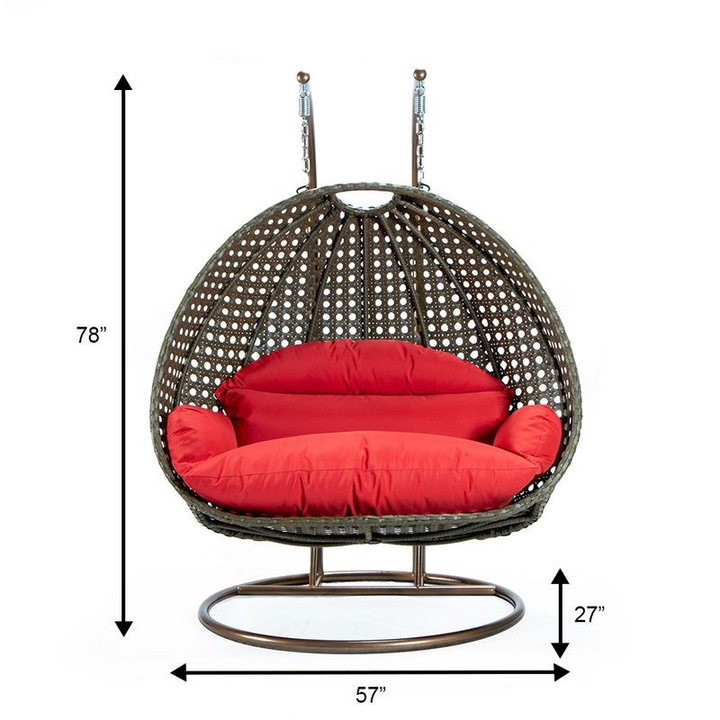 LeisureMod Beige Wicker Hanging 2 person Egg Swing Chair Red Dimensions.