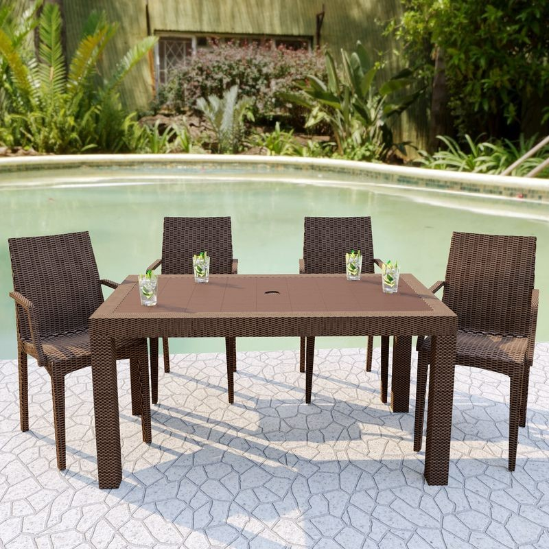 LeisureMod Mace Weave Design Outdoor Dining Table Brown Photo.