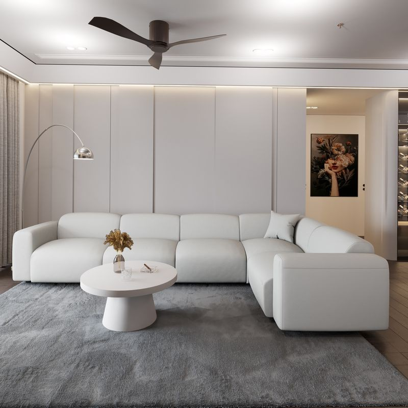 LeisureMod Whisper 6-Seater Conversation Set with Ottoman in Beige Photo.