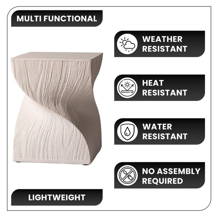 LeisureMod Onyx Collection Fiberglass Outdoor Side Table in Cream Description.