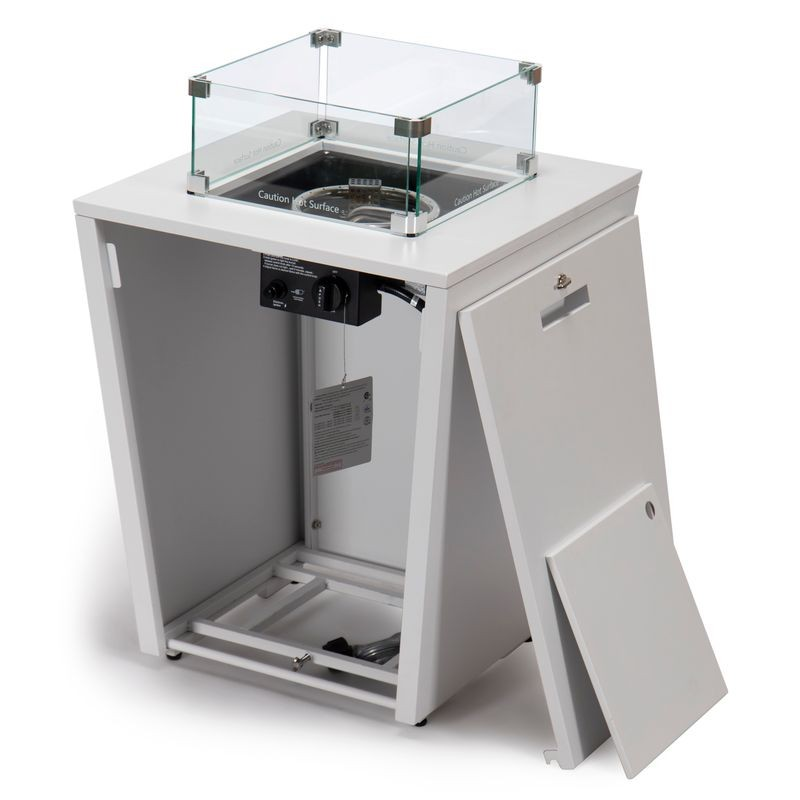 LeisureMod Marlin Modern Aluminum Outdoor Patio Chaise Lounge Chair Set of 2 with Square Fire Pit Side Table Perfect for Patio, Lawn, and Garden Dark Grey Opened View.