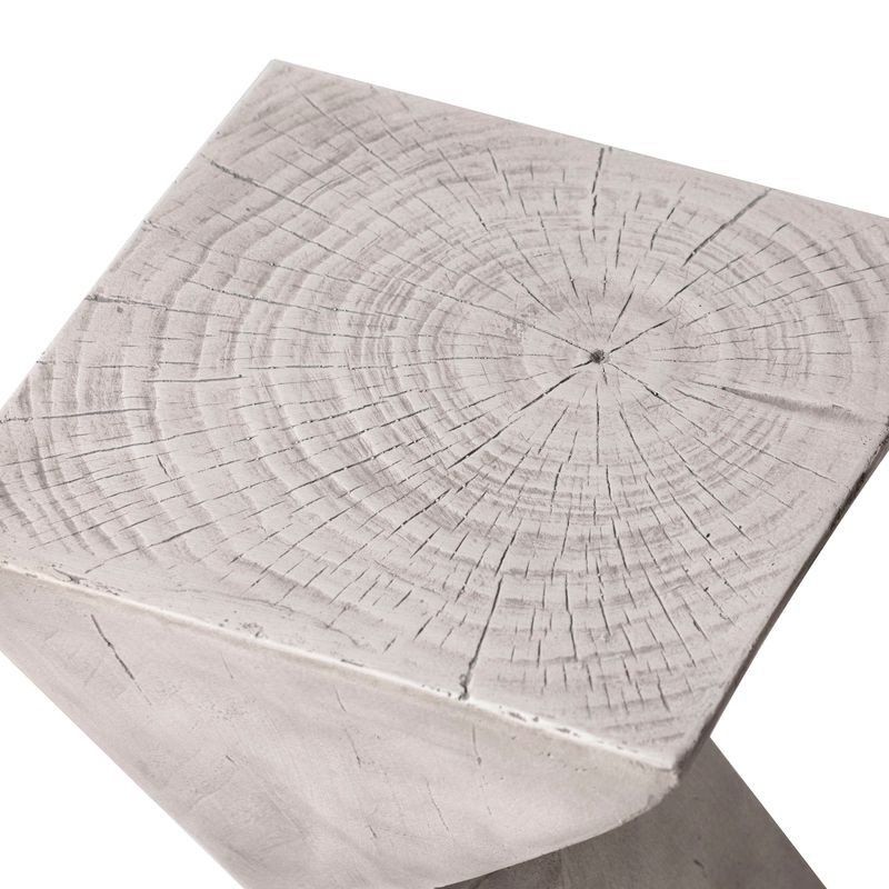 LeisureMod Glint Collection Fiberglass Outdoor Side Table in Marble White Closeup.