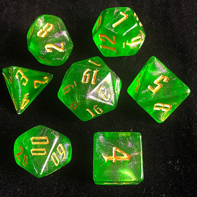'Glitter Party' Green Glitter Dice (Golden font)