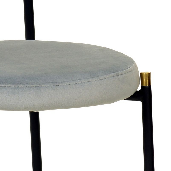 LeisureMod 5-Piece Dining Set with 36" Round Dining Table Black Sintered Stone Top and Black Pedestal with 4 Velvet Dining Chairs in Black Steel Legs in Grey Seat Closeup.