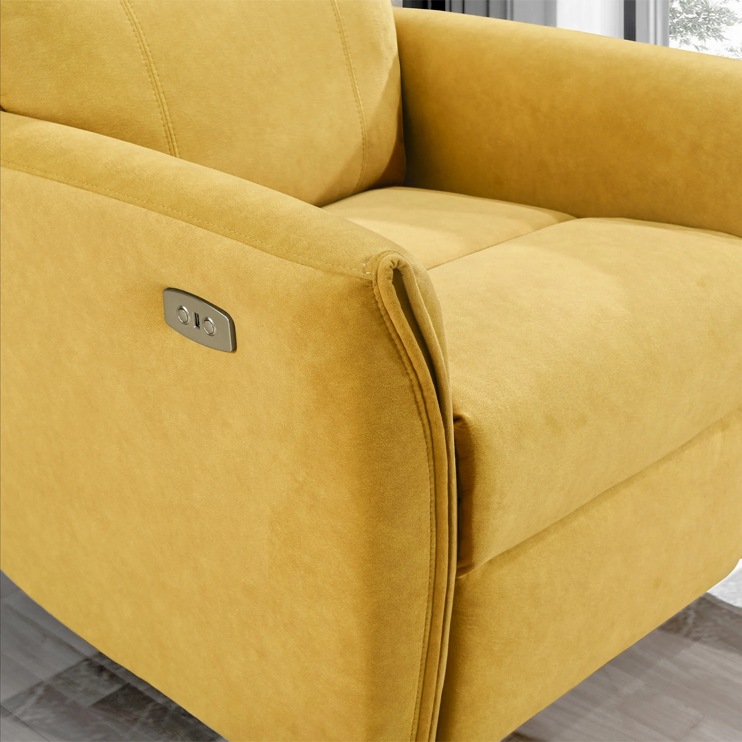 Asheville Dark Yellow Suede Recliner Chair Closeup.