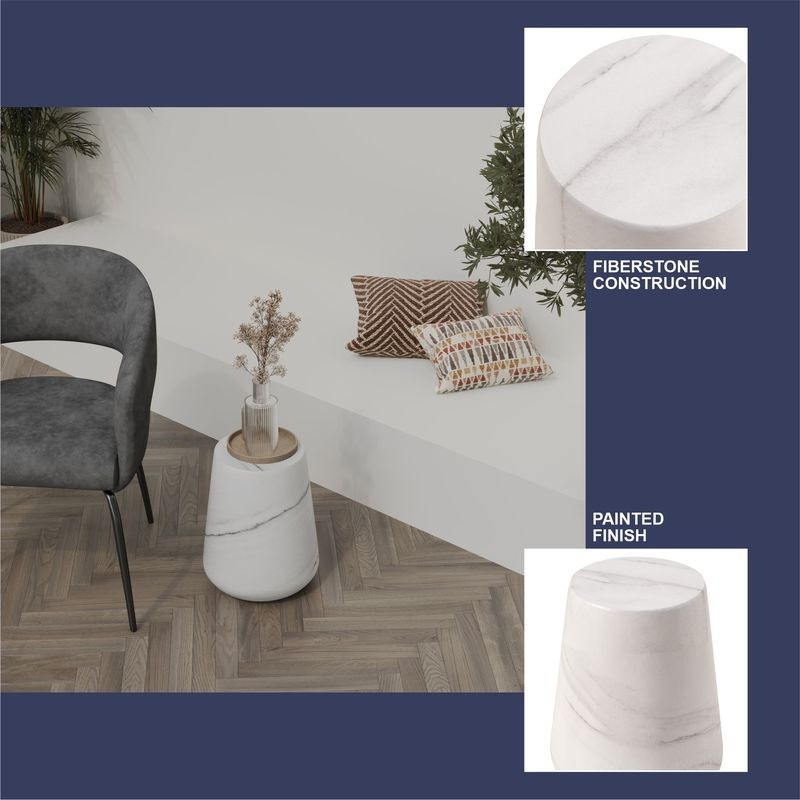 Leisuremod Modern Side End Table Glint Series in Marble White Details.