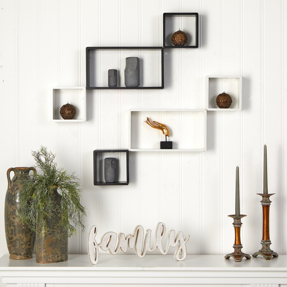 15" Modern Wall Art Décor Floating Shelves (Set of 6) in Room