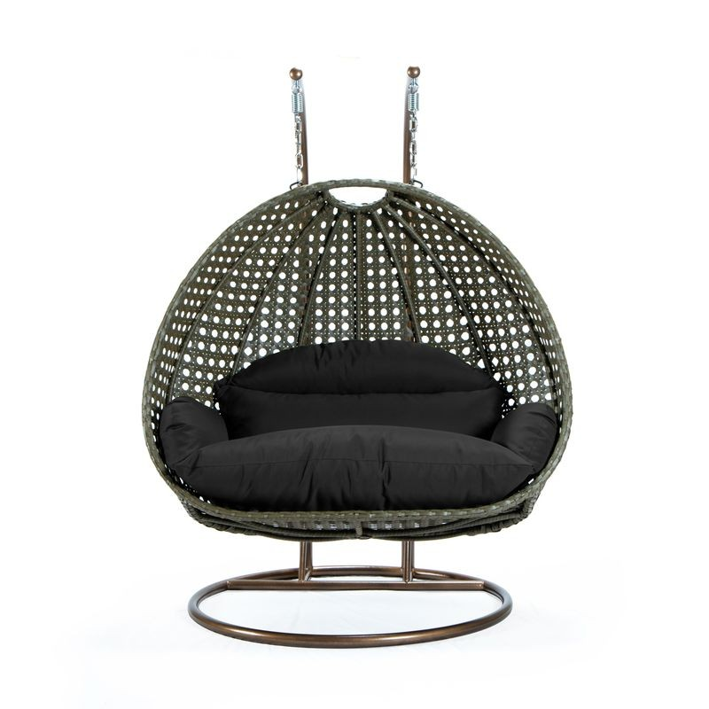 LeisureMod Beige Wicker Hanging 2 person Egg Swing Chair Black