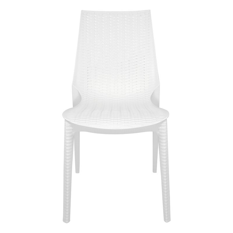 LeisureMod Kent Outdoor Patio Plastic Dining Chair, Set of 2 White Front View.