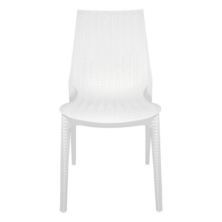 LeisureMod Kent Outdoor Patio Plastic Dining Chair, Set of 2 White Front View.