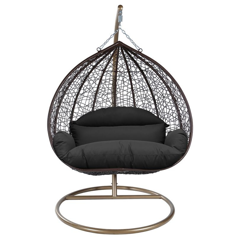 Leisuremod Recluse Collection Modern Outdoor Swing Chair Brown Frame with ES57 Black Cushion