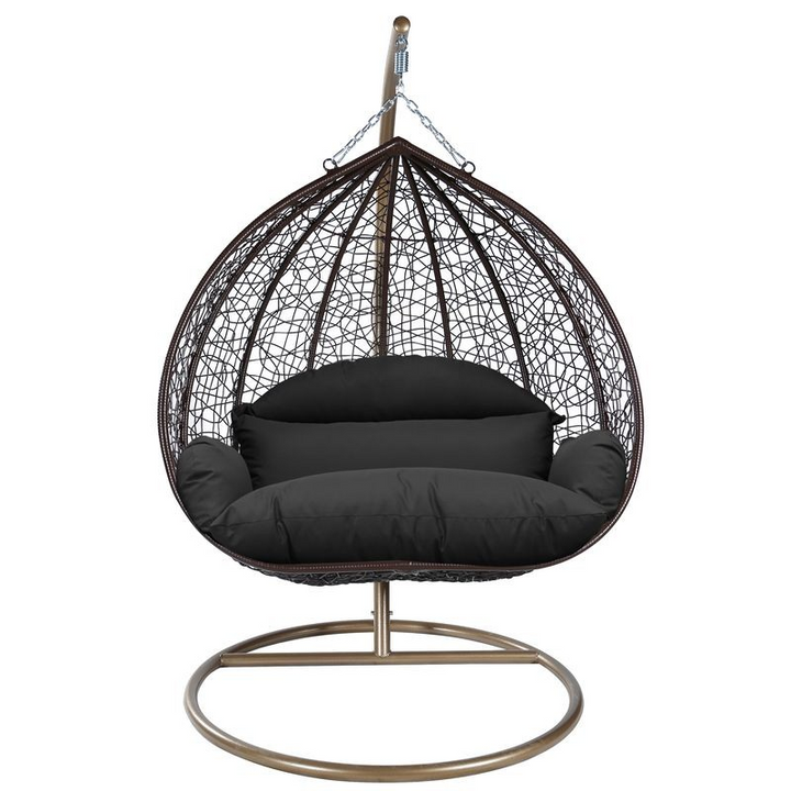 Leisuremod Recluse Collection Modern Outdoor Swing Chair Brown Frame with ES57 Black Cushion