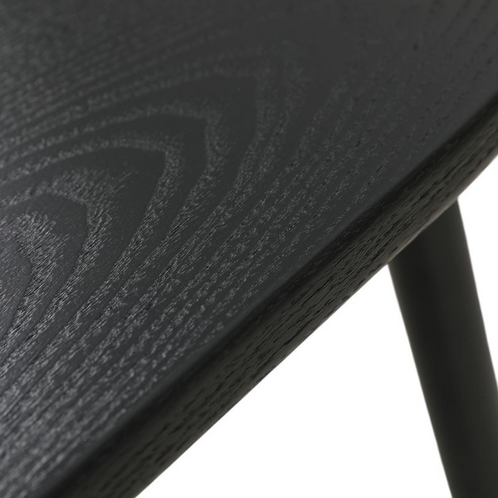 LeisureMod Tule 7-Piece Dining Set in Steel Frame with 6 Upholstered Seat Dining Chairs and 71" Oval Dining Table with MDF Tabletop Black/Platinum Blue Table Closeup.